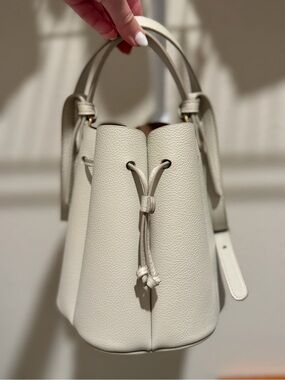 Polene Cream Pebbled Leather Bucket Satchel